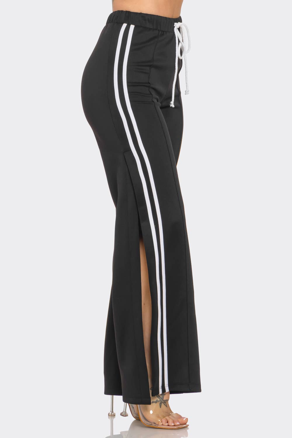 Slit Two White Stripes Flare Pants
