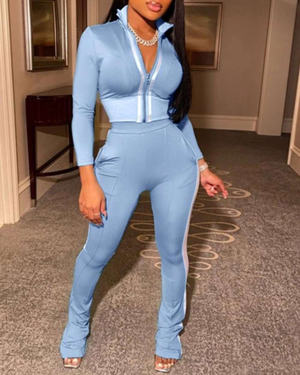 Sporty striped tape coat pants set
