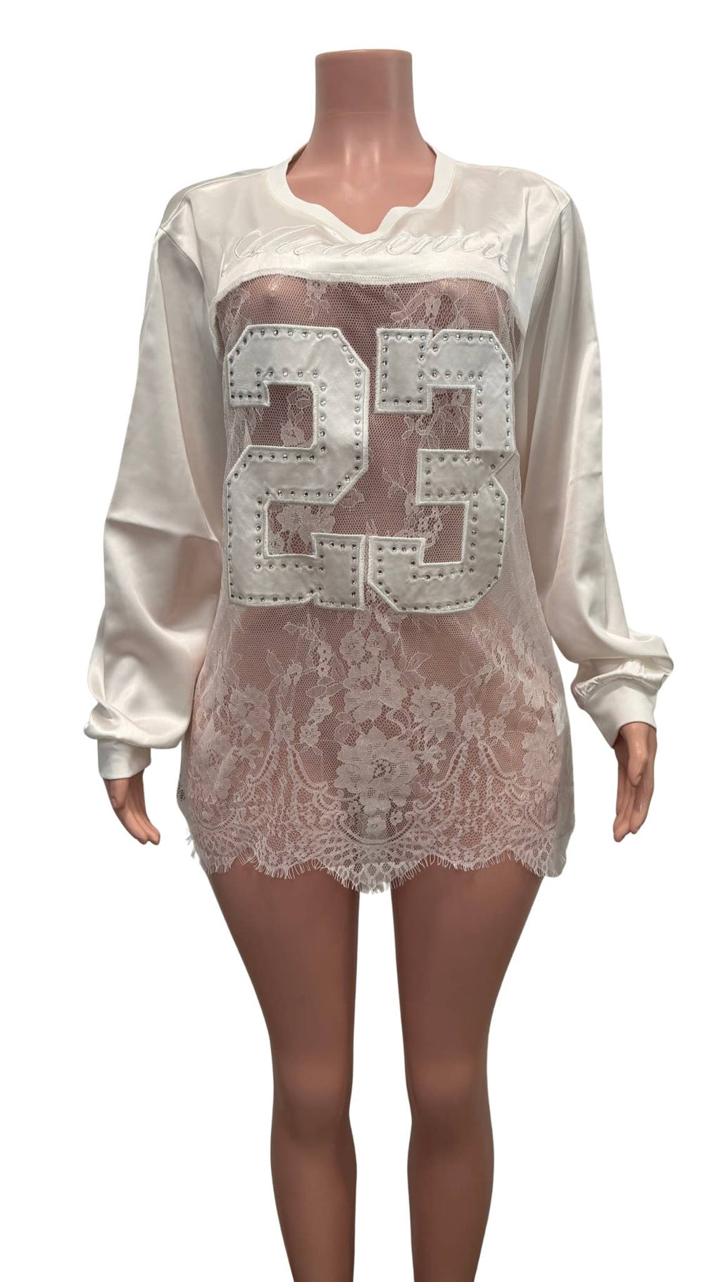 Lace Mesh Patchwork Oversized Jersey Longsleeve Top