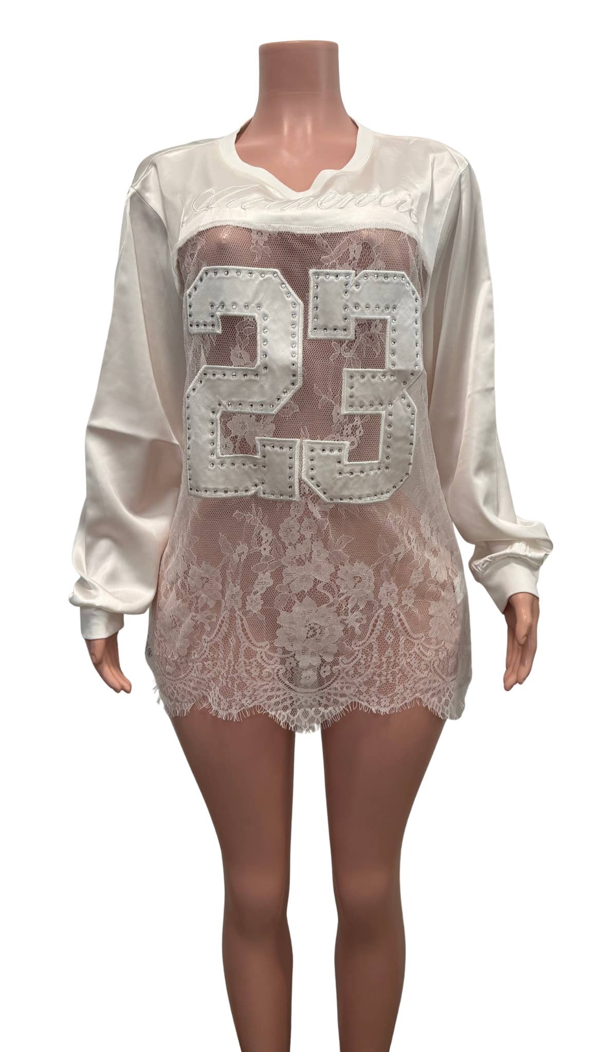 Lace Mesh Patchwork Oversized Jersey Longsleeve Top