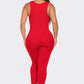 Seamless Ribbed Split V Neck Jumpsuit