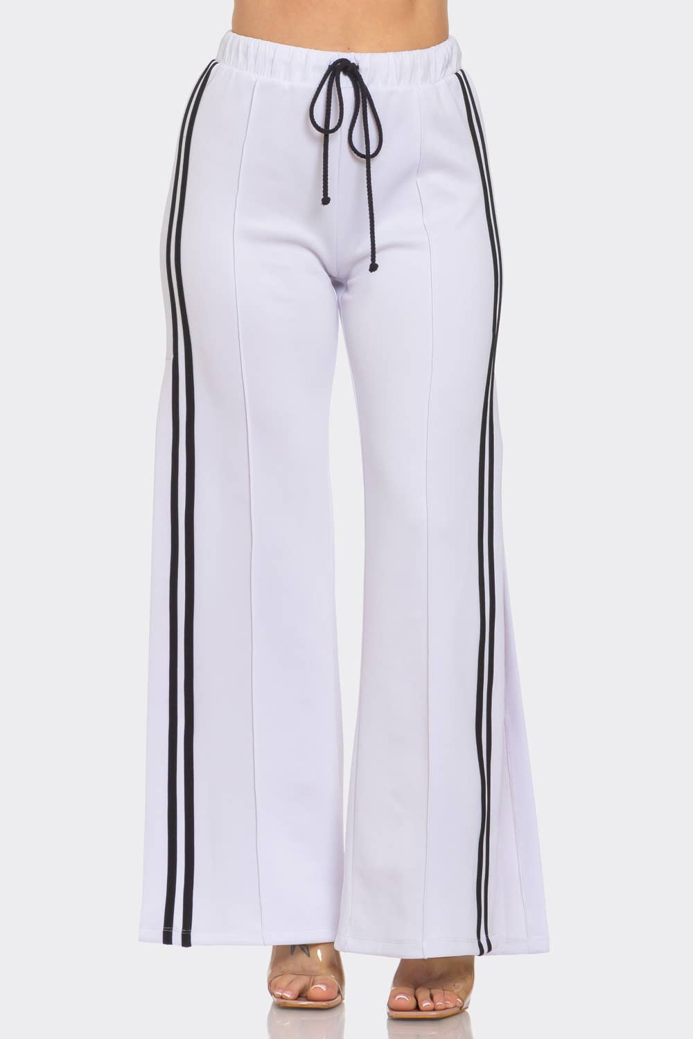 Slit Two White Stripes Flare Pants
