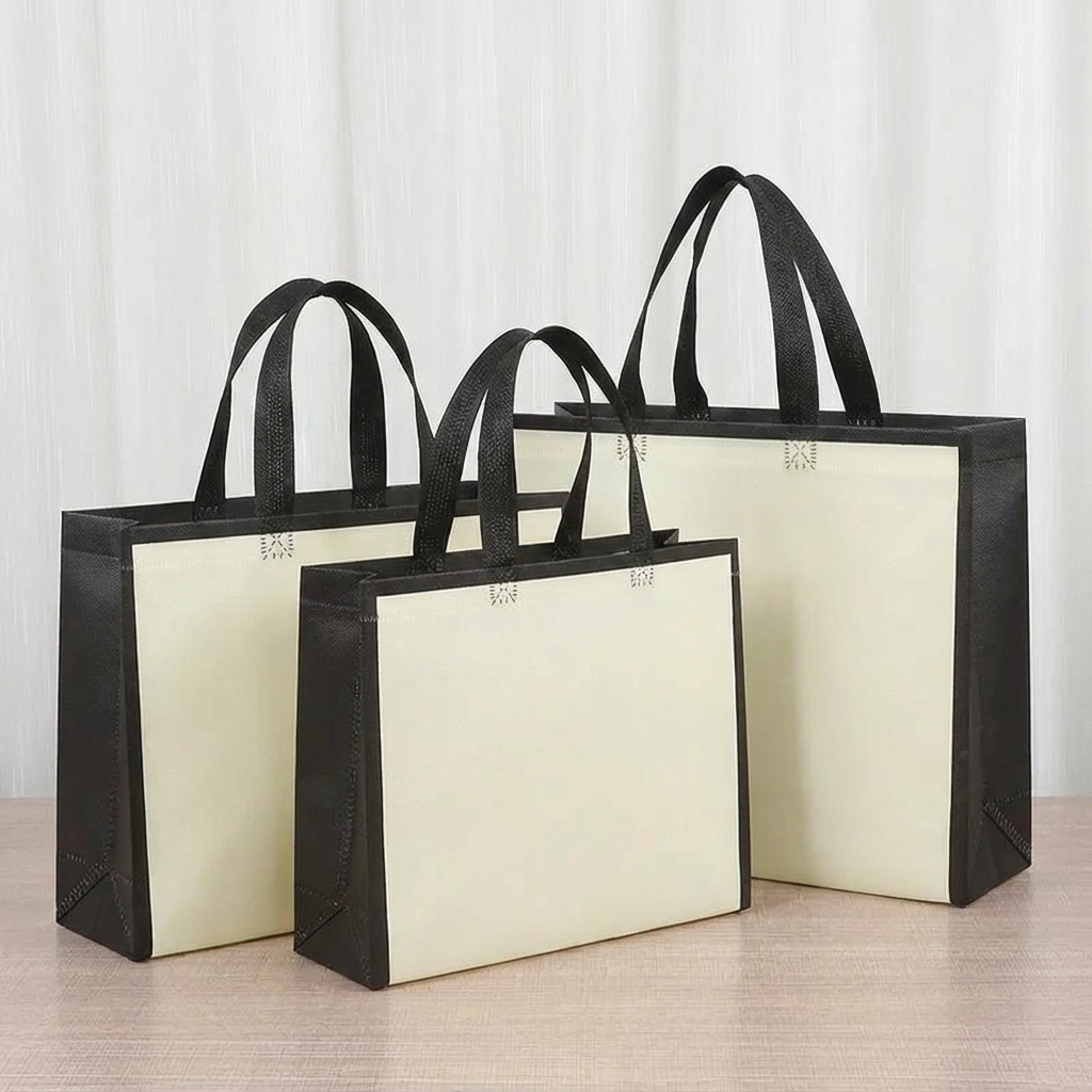 50pcs, 3 Size Light Beige w/ Black Border Non-woven Gift Bag