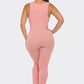 Seamless Ribbed Split V Neck Jumpsuit