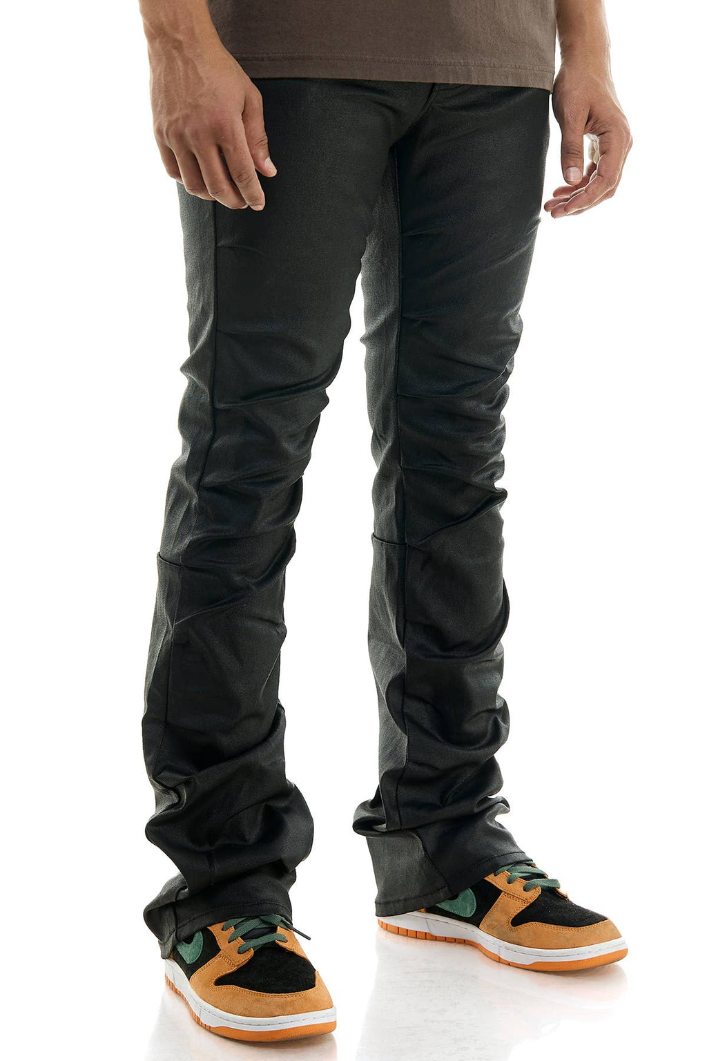 WAXED PLEAT FLARE PANTS