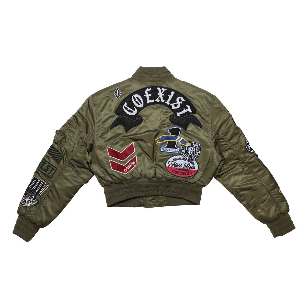 Coexist Multi Patches MA-1 Jacket for Women patch detail close-up