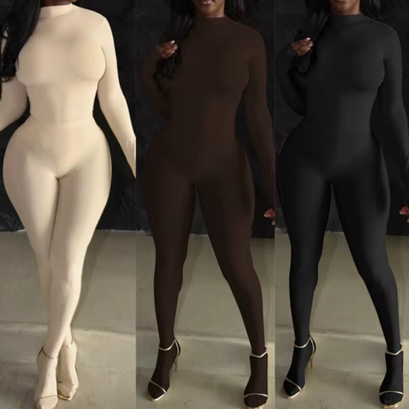 Mock Neck 2-Piece Bodysuit Set for Women front view