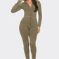 Washed Seamless Rib Zip Up Hoodie Jacket And Leggings Set