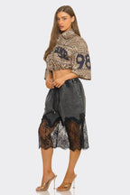 Leo Print Rhinestone Graphic Cropped Shirt Jacket