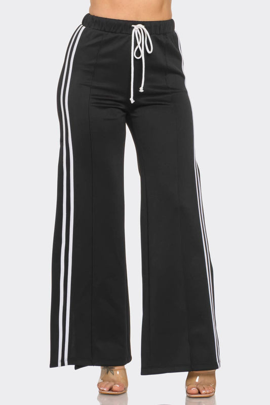Slit Two White Stripes Flare Pants
