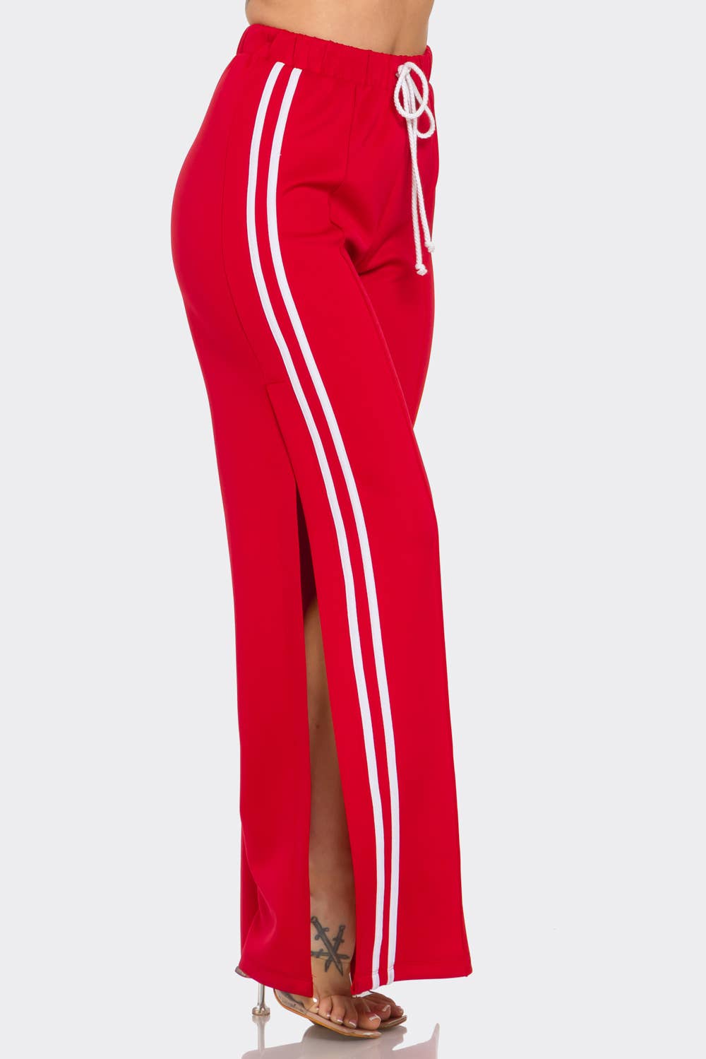 Slit Two White Stripes Flare Pants