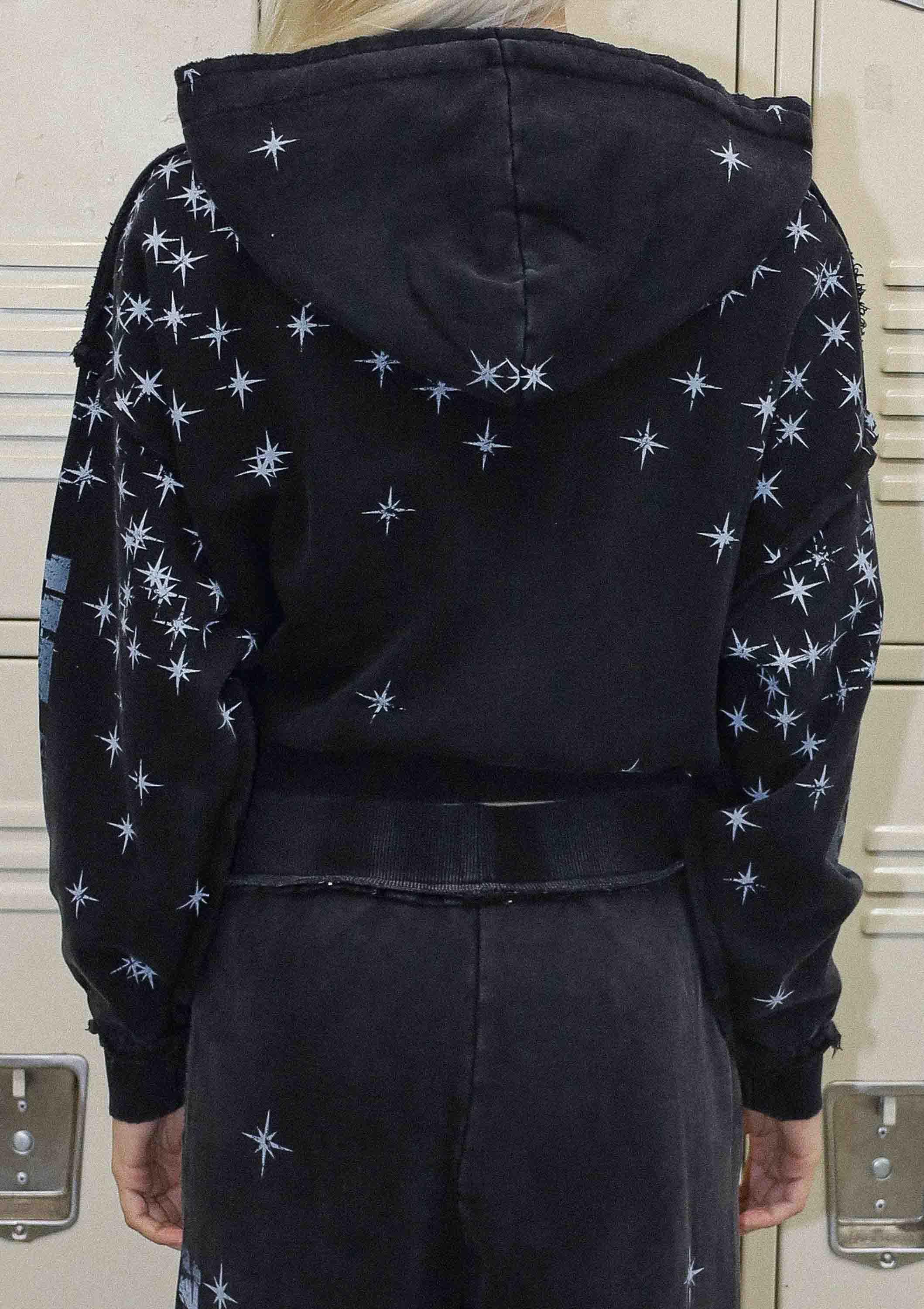 made in heaven stardust zip up hoodie rhinestone detail