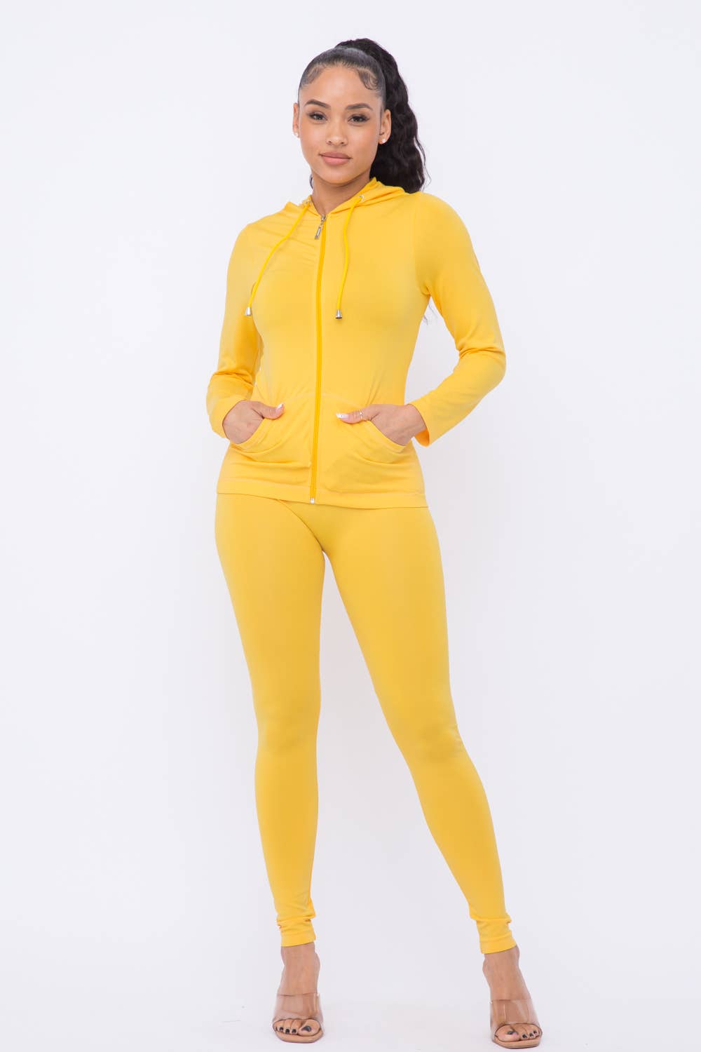 Seamless Zip Up Hoodie Jacket And Leggings Set