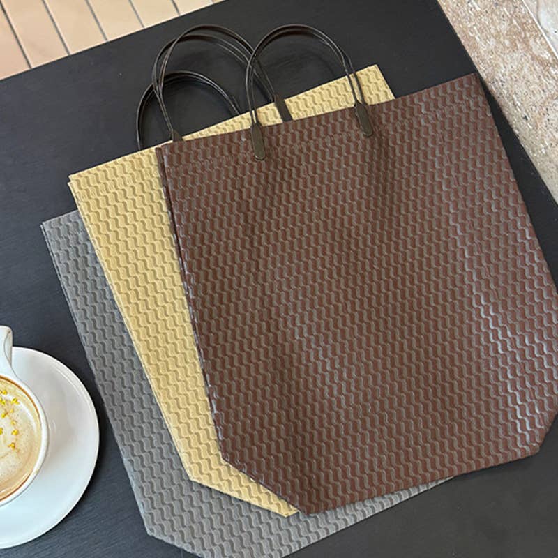 25pcs, 2 Sizes Brown Wavy Woven Pattern Non-woven Gift Bag
