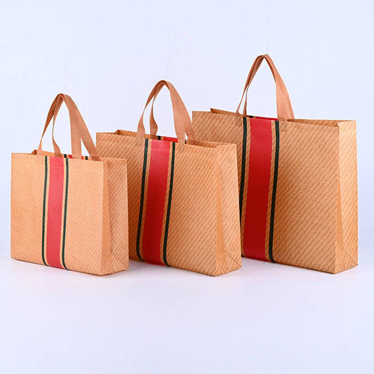 50 pcs, 3 size Caramel Orange red green stripe non-woven bag