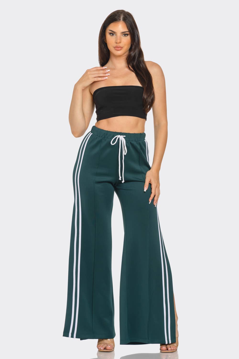 Slit Two White Stripes Flare Pants
