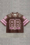 Graphic Number Patch Cropped Jersey Top