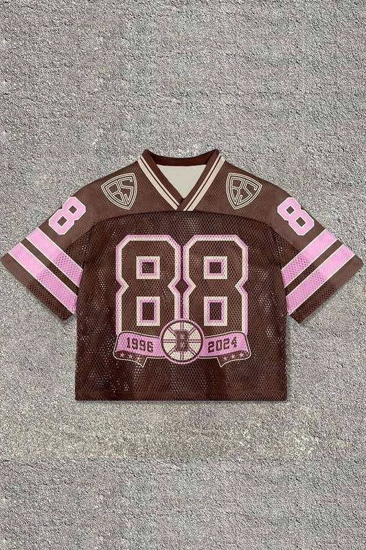 Graphic Number Patch Cropped Jersey Top