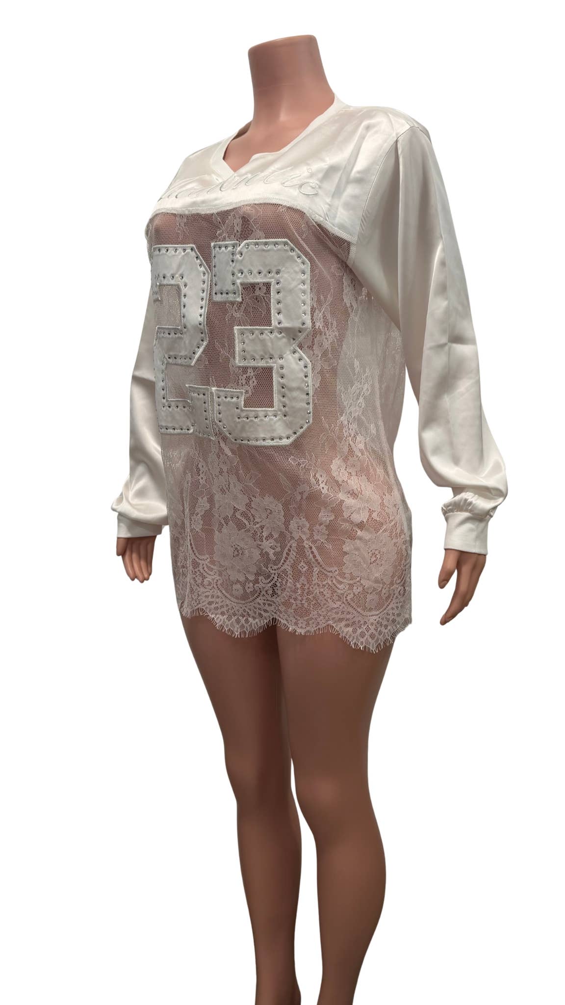 Lace Mesh Patchwork Oversized Jersey Longsleeve Top