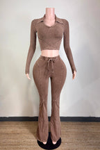 MINERAL WASH CONTRAST COLLARED TOP & PANT SET