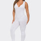 Seamless Ribbed Split V Neck Jumpsuit
