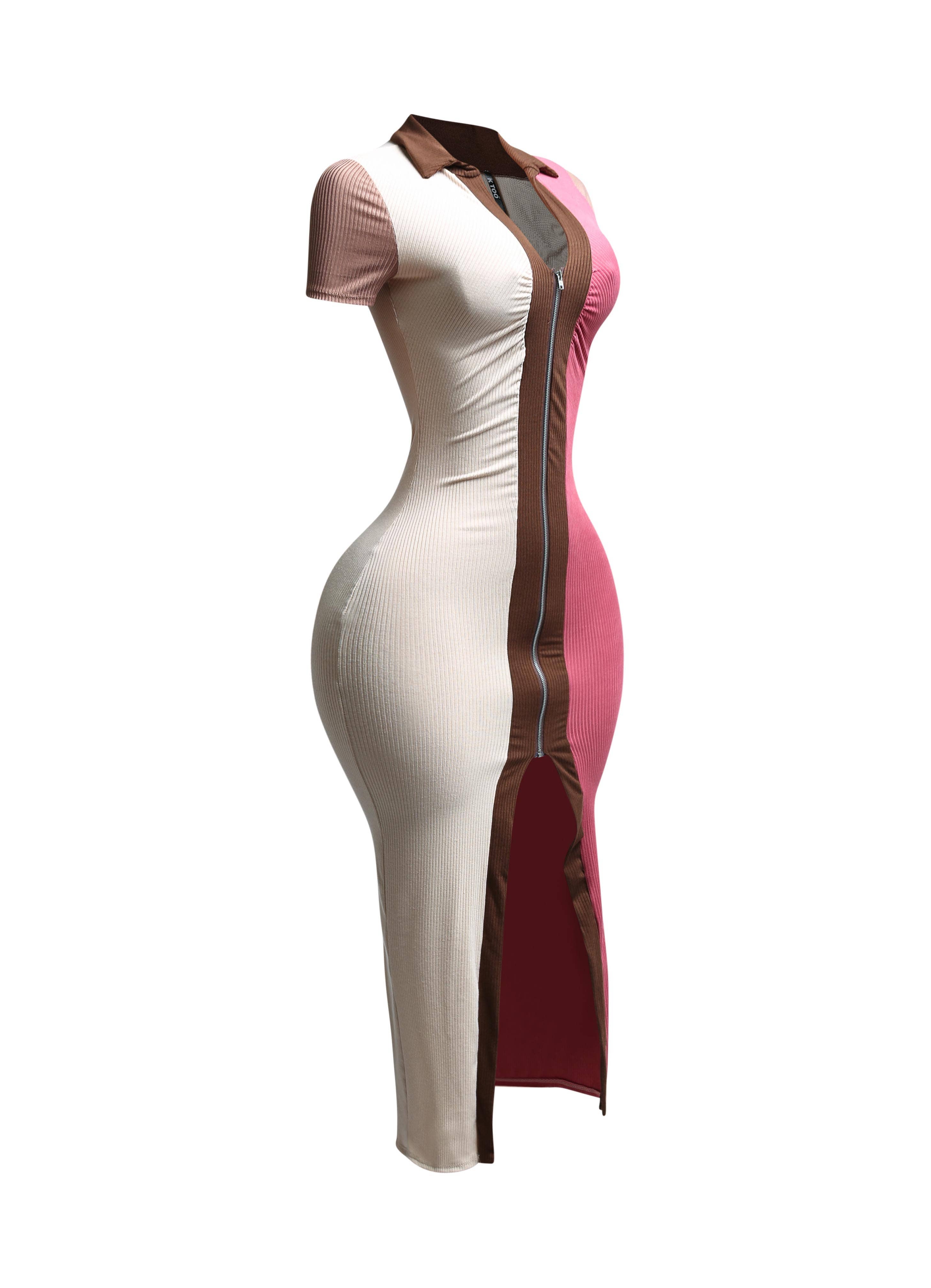 PLUS SIZED Color blocked zipper closure dress