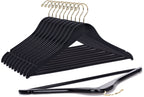 W070-30 Semi Curved Wooden Hangers, 17.5" -Black/Gold Hook