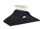 W070-30 Semi Curved Wooden Hangers, 17.5" -Black/Gold Hook