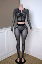 popcorn mesh long sleeve top legging set women athleisure style