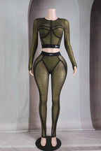 popcorn mesh long sleeve top legging set stylish women fashion