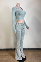 MINERAL WASH CONTRAST COLLARED TOP & PANT SET
