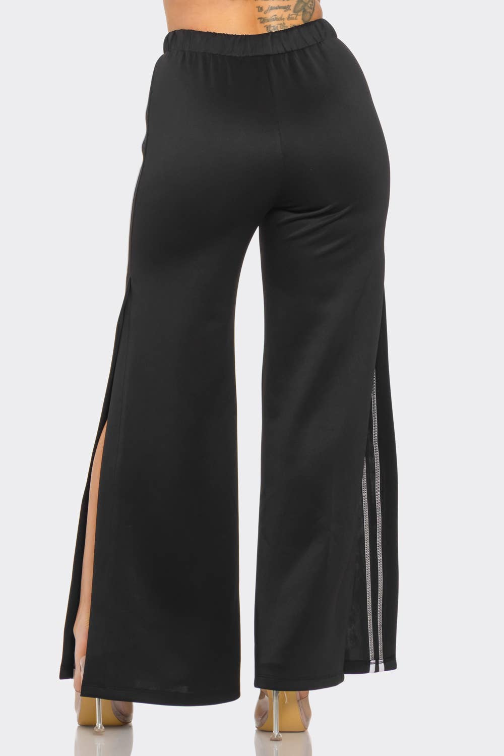 Slit Two White Stripes Flare Pants