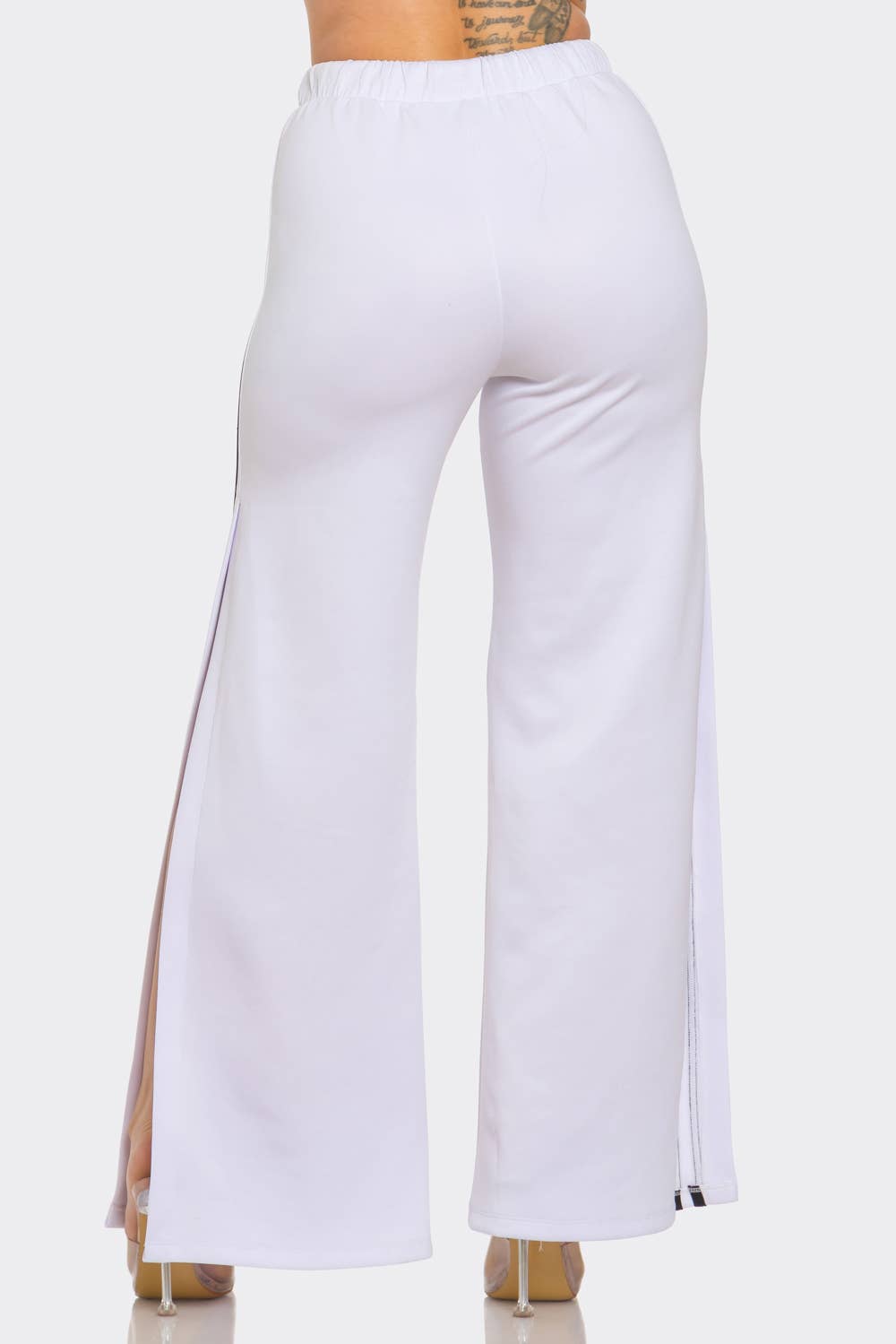 Slit Two White Stripes Flare Pants