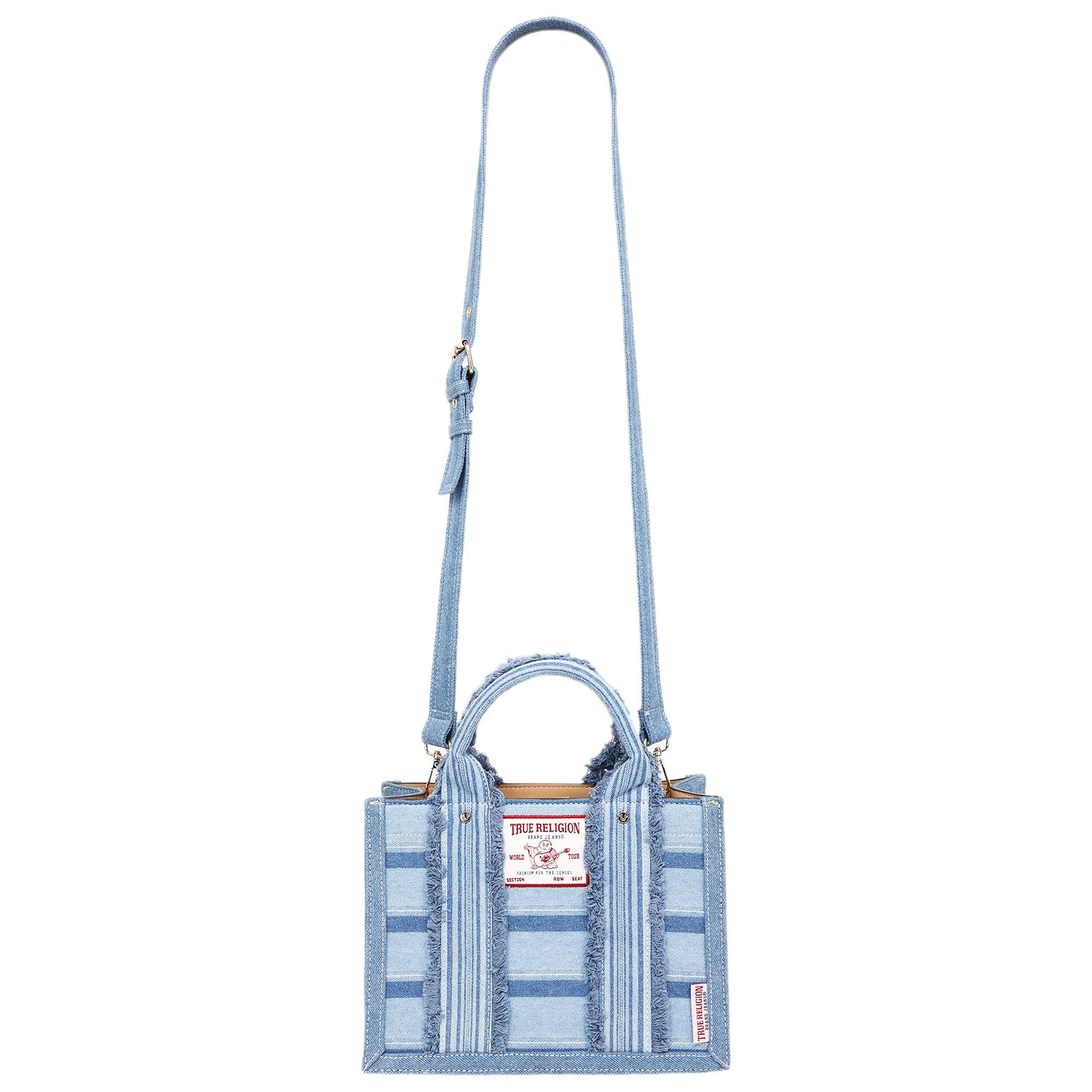 True Religion Multi-Stripe Denim Modern Tote with Removable Crossbody Strap
