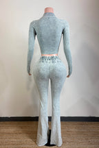MINERAL WASH CONTRAST COLLARED TOP & PANT SET