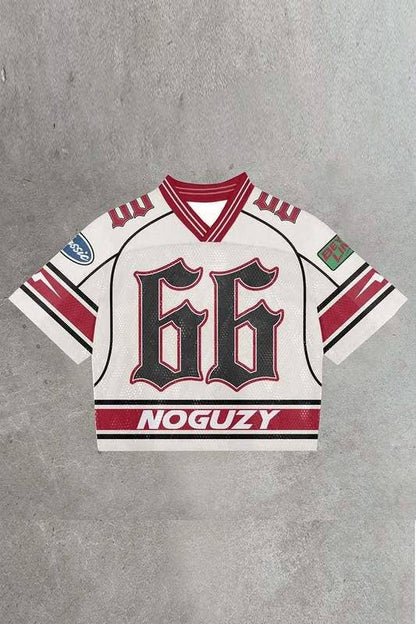 Graphic Number Patch Cropped Jersey Top