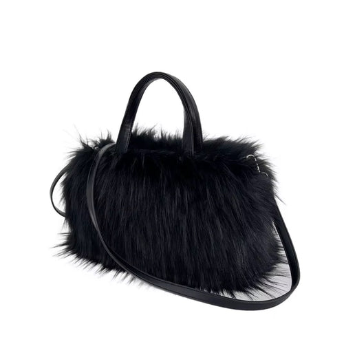 Black faux fur handbag fluffy texture