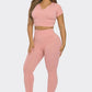 2 Pcs Seamless V Neck Split Neck Top and Legging Set