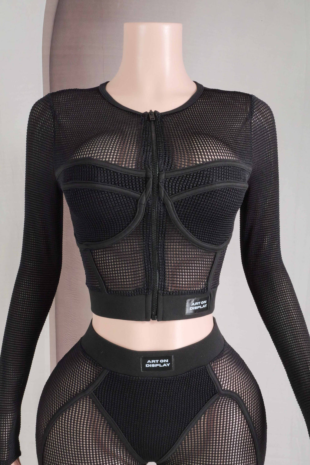 popcorn mesh long sleeve top legging set stylish streetwear look