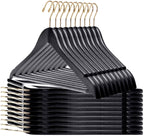 W070-30 Semi Curved Wooden Hangers, 17.5" -Black/Gold Hook