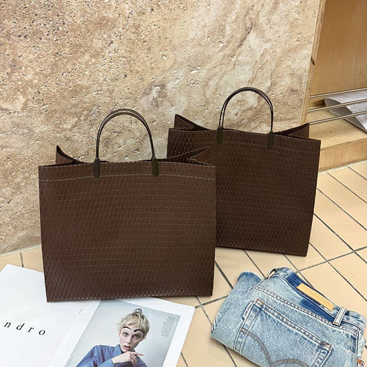25pcs, 2 Sizes Brown Wavy Woven Pattern Non-woven Gift Bag