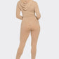 Washed Seamless Rib Zip Up Hoodie Jacket And Leggings Set