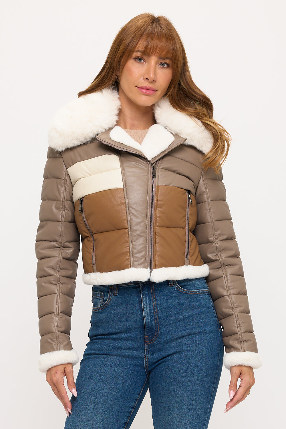 Aviator Luxe Colorblock Shearling Jacket