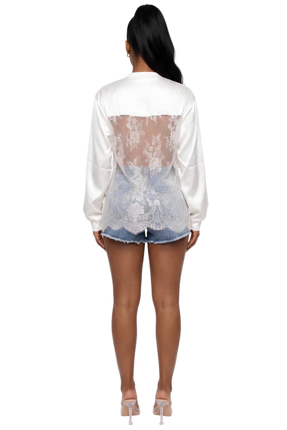 Lace Mesh Patchwork Oversized Jersey Longsleeve Top