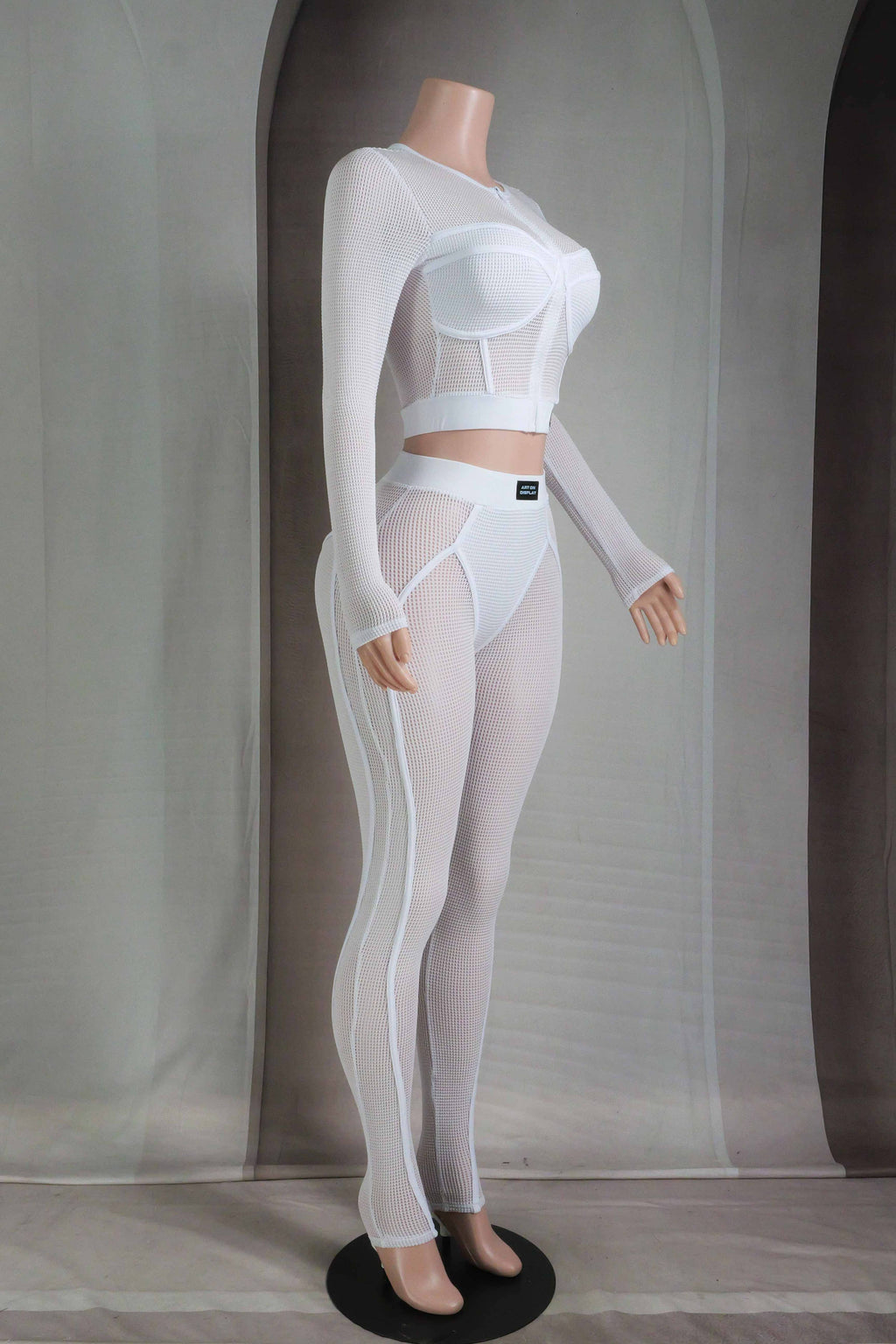 popcorn mesh long sleeve top legging set chic women outfit