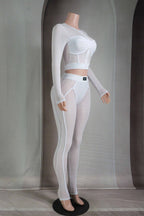 popcorn mesh long sleeve top legging set chic women outfit