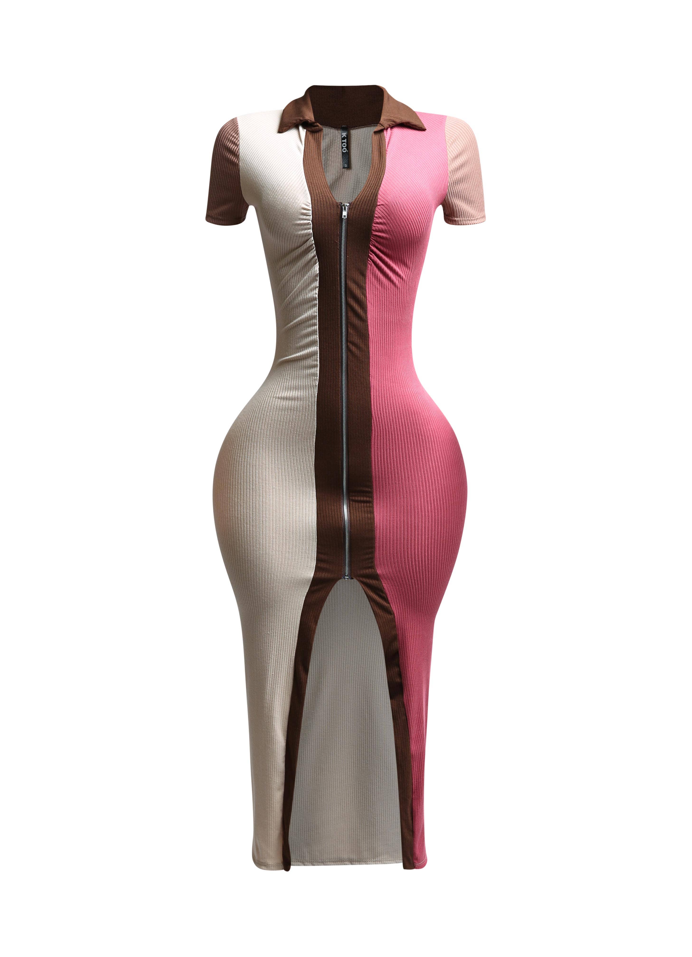 PLUS SIZED Color blocked zipper closure dress