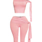 PLUS SIZE One shoulder tied capri leggings set