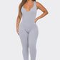 Seamless Ribbed Split V Neck Jumpsuit