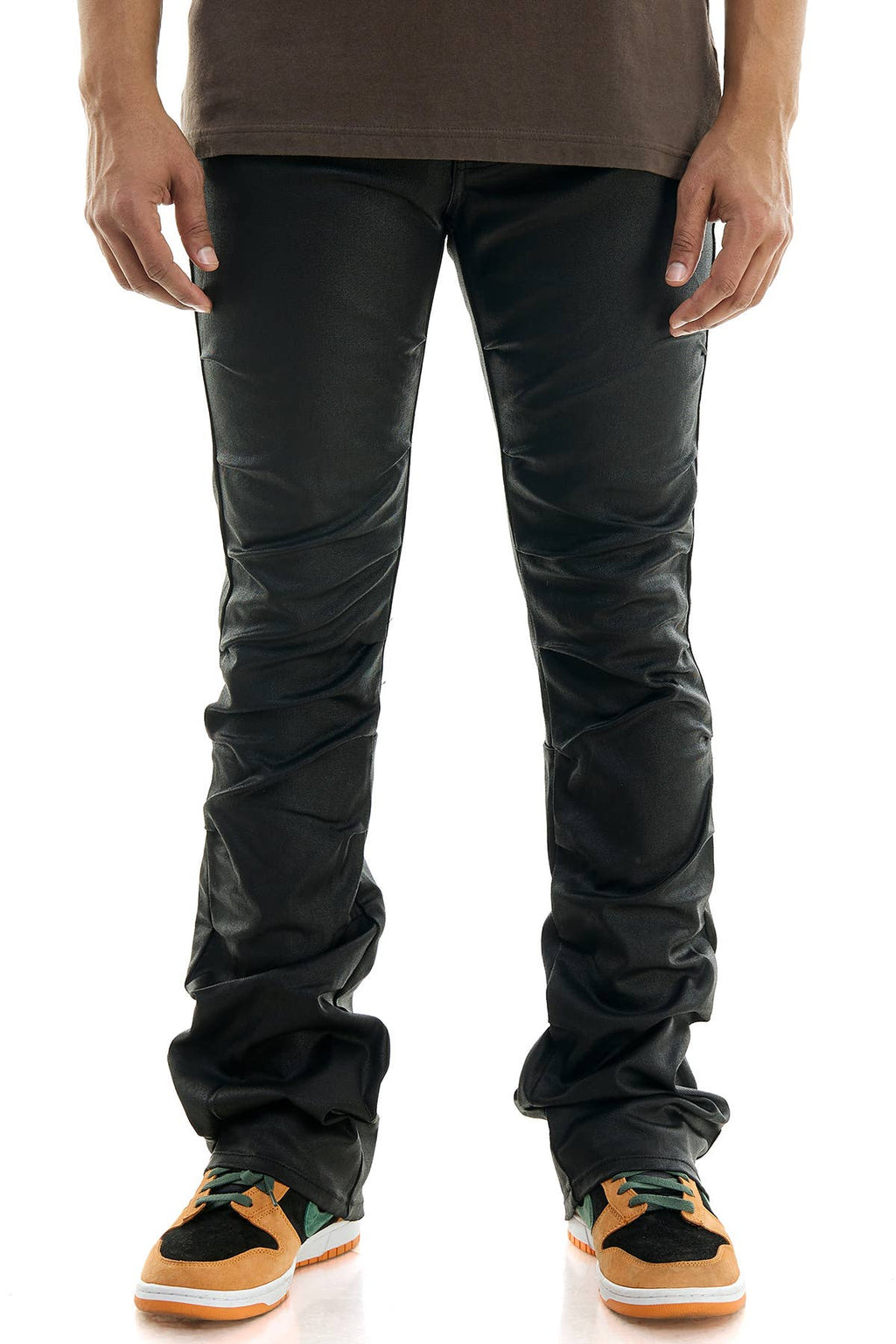 WAXED PLEAT FLARE PANTS